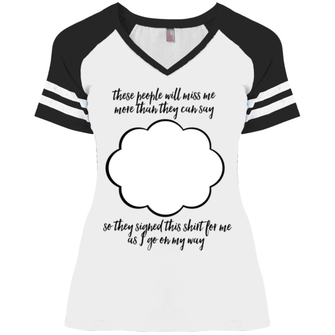 Farewell Coworker Friend Going Away Gift Signature Shirts-Apparel-CustomCat-DM476 District Ladies' Game V-Neck T-Shirt-White/Black-S-Vibe Cosy™