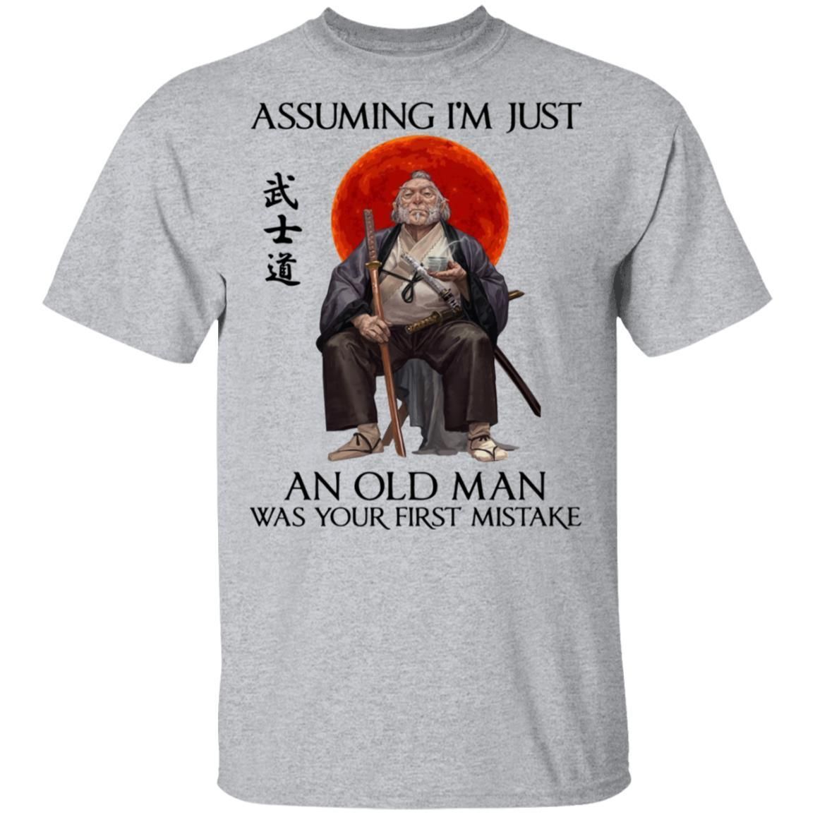 Assuming I'm just an old man was your first mistake shirts funny samurai-Apparel-CustomCat-G500 Gildan 5.3 oz. T-Shirt-Sport Grey-S-Vibe Cosy™
