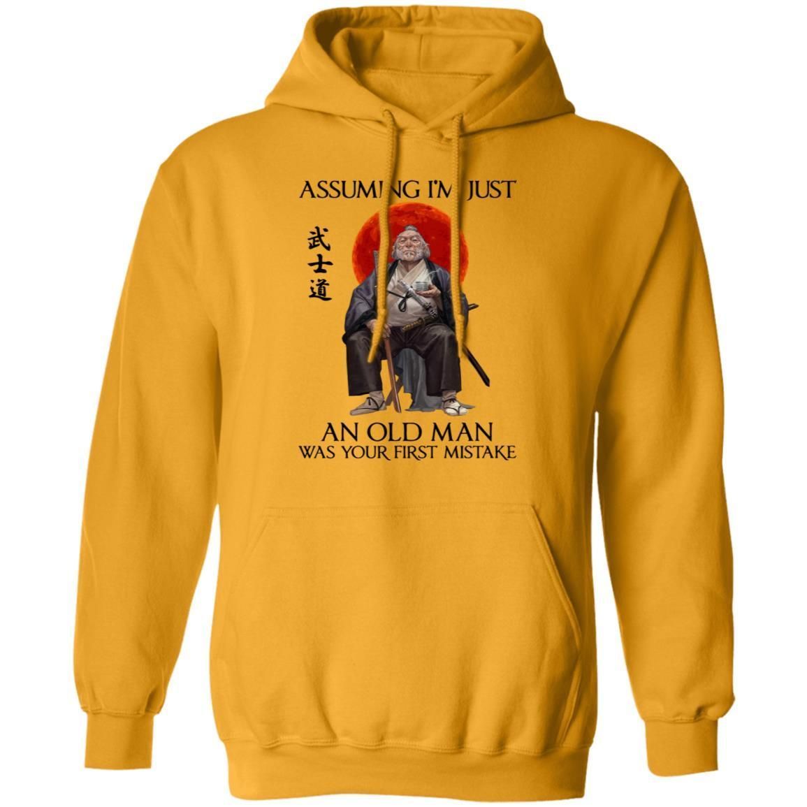 Assuming I'm just an old man was your first mistake shirts funny samurai-Apparel-CustomCat-G185 Gildan Pullover Hoodie 8 oz.-Gold-S-Vibe Cosy™