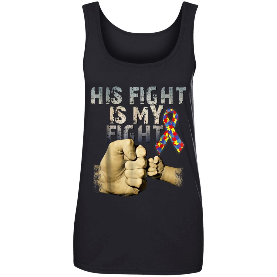 His Fight Is My Fight Autism Awareness and Support Shirts TA030716-Apparel-CustomCat-882L Ladies' 100% Ringspun Cotton Tank Top-Black-S-Vibe Cosy™