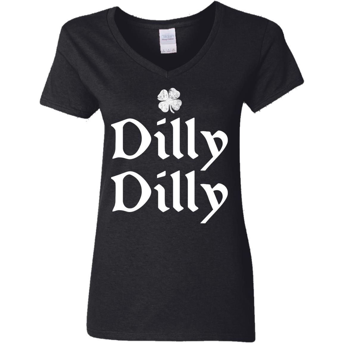St Patrick's Day Dilly Dilly Shamrock Four Leaf Clover shirts-Apparel-CustomCat-G500VL Ladies' 5.3 oz. V-Neck T-Shirt-Black-S-Vibe Cosy™