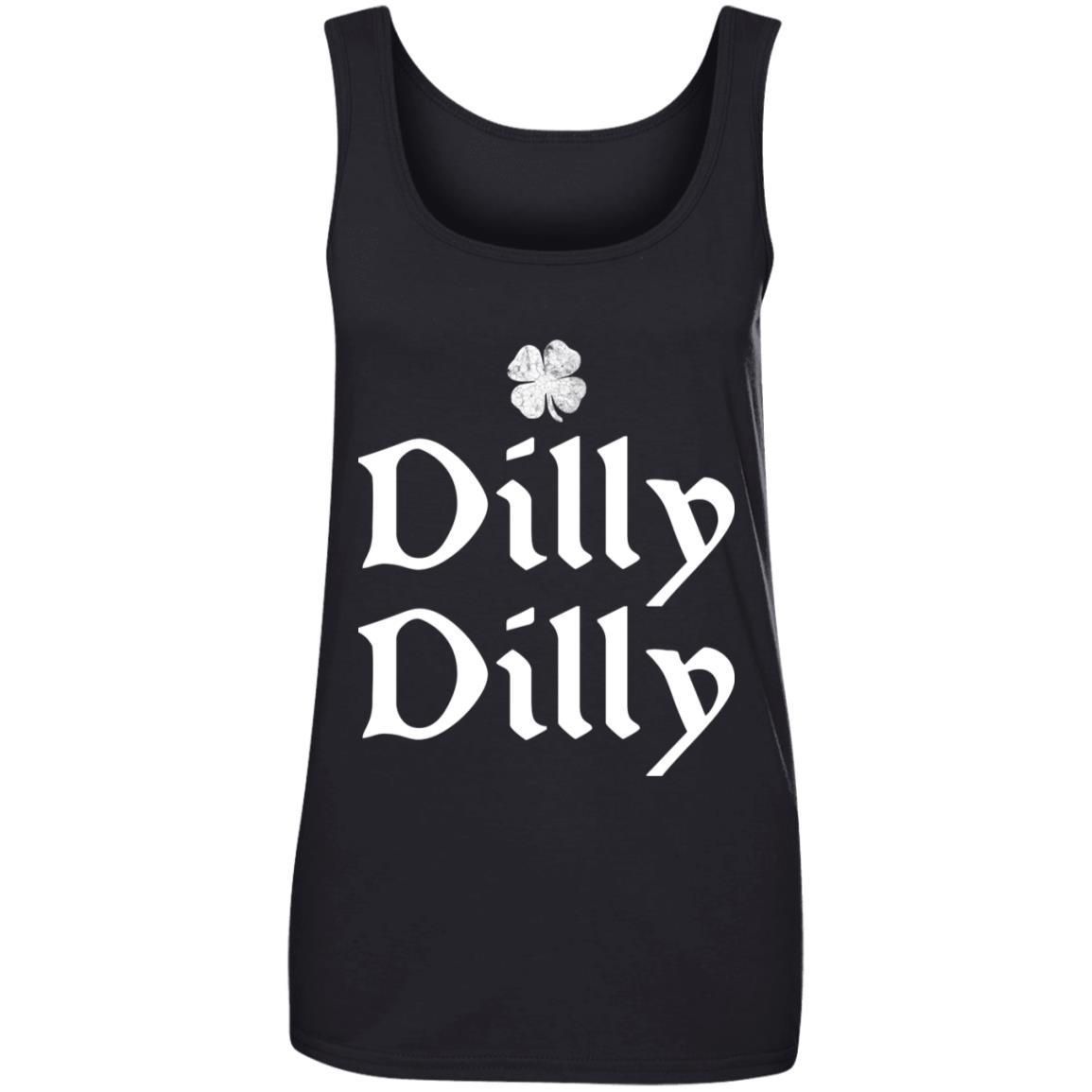 St Patrick's Day Dilly Dilly Shamrock Four Leaf Clover shirts-Apparel-CustomCat-882L Ladies' 100% Ringspun Cotton Tank Top-Black-S-Vibe Cosy™