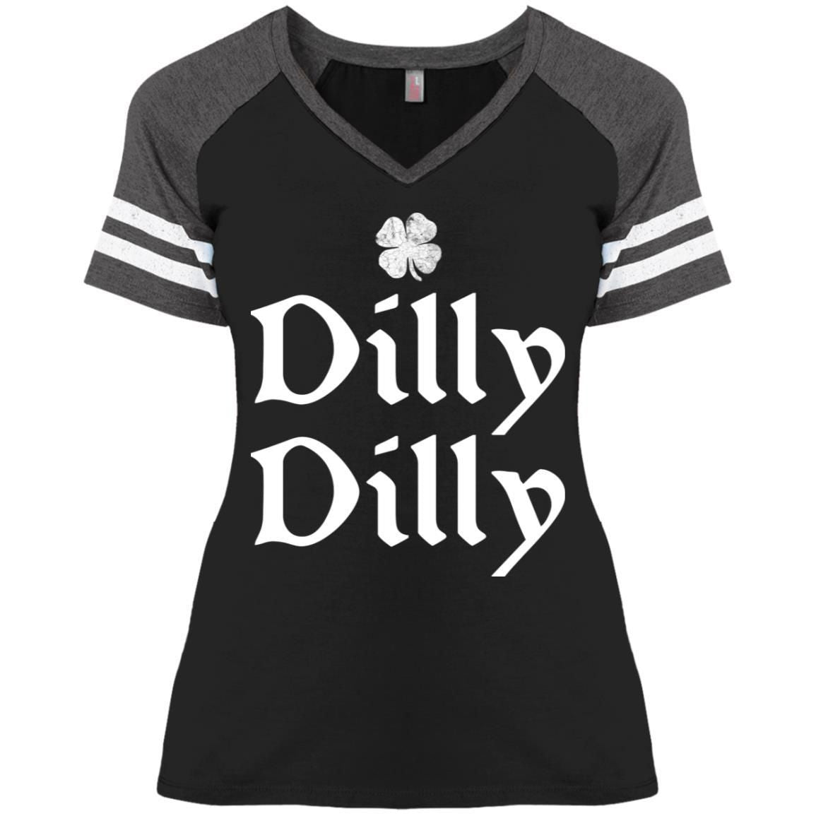 St Patrick's Day Dilly Dilly Shamrock Four Leaf Clover shirts-Apparel-CustomCat-DM476 Ladies' Game V-Neck T-Shirt-Black/Heathered Charcoal-S-Vibe Cosy™