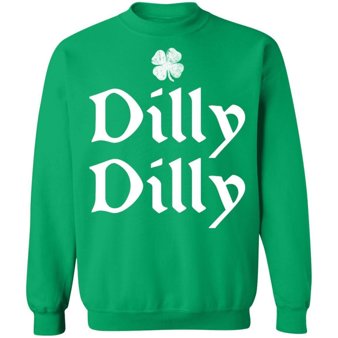 St Patrick's Day Dilly Dilly Shamrock Four Leaf Clover shirts-Apparel-CustomCat-G180 Crewneck Pullover Sweatshirt 8 oz.-Irish Green-S-Vibe Cosy™