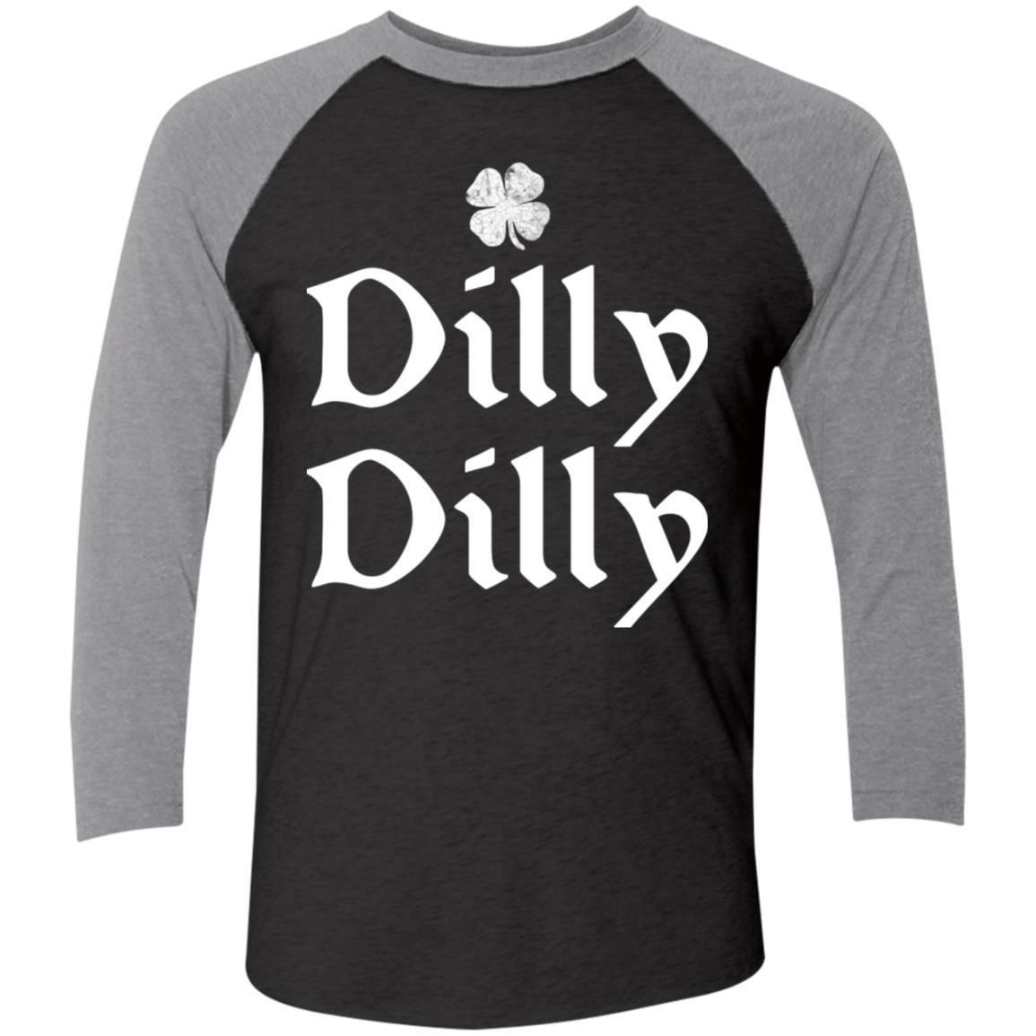 St Patrick's Day Dilly Dilly Shamrock Four Leaf Clover shirts-Apparel-CustomCat-NL6051 Tri-Blend 3/4 Sleeve Baseball Raglan T-Shirt-Vintage Black/Premium Heather-S-Vibe Cosy™