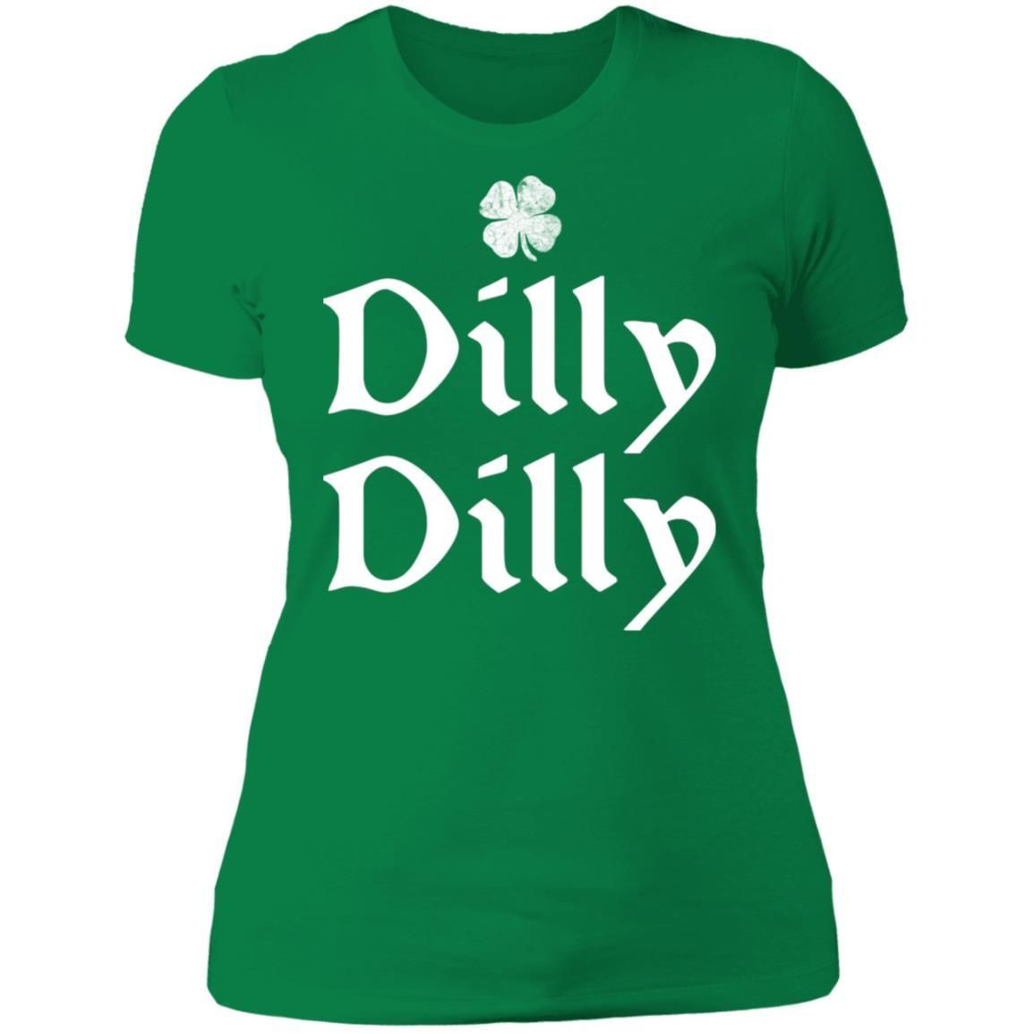 St Patrick's Day Dilly Dilly Shamrock Four Leaf Clover shirts-Apparel-CustomCat-NL3900 Ladies' Boyfriend T-Shirt-Kelly Green-M-Vibe Cosy™