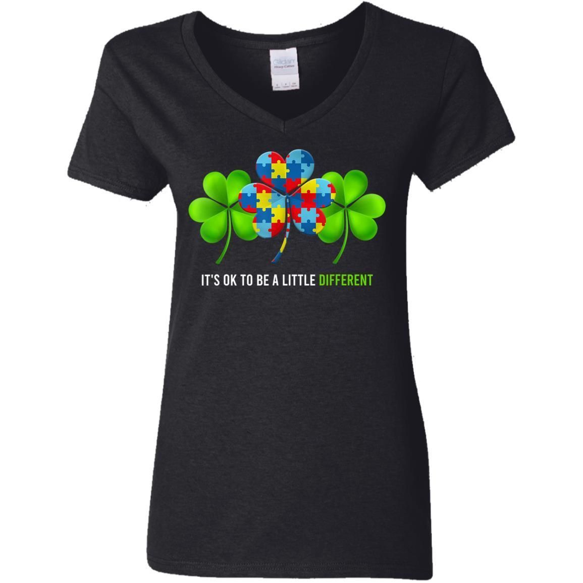 It's Ok to Be a Little Different Autism Irish Shamrock Shirts TA030714-Apparel-CustomCat-G500VL Ladies' 5.3 oz. V-Neck T-Shirt-Black-S-Vibe Cosy™