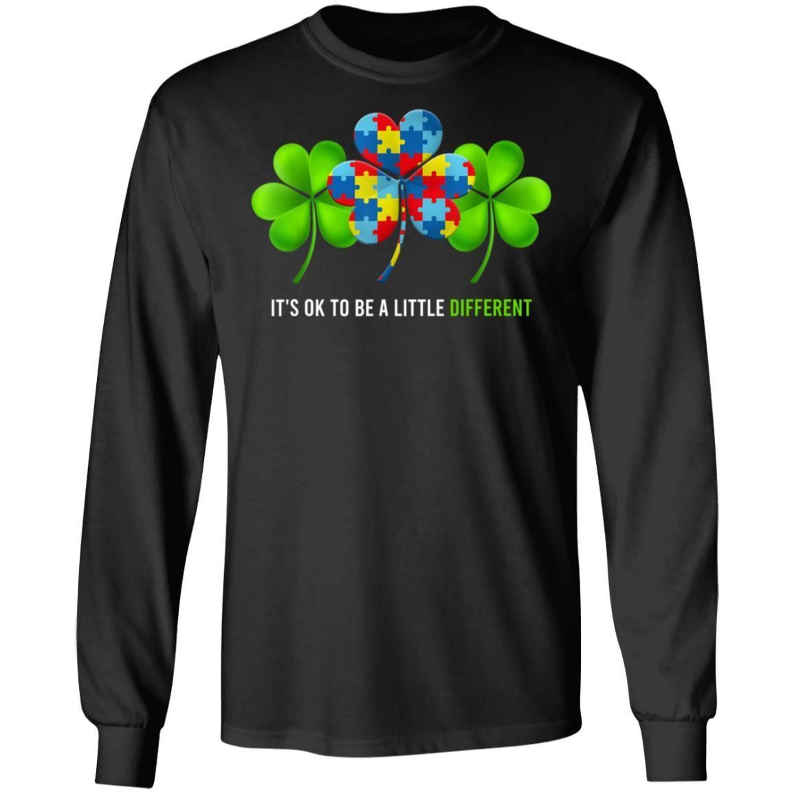 It's Ok to Be a Little Different Autism Irish Shamrock Shirts TA030714-Apparel-CustomCat-G240 LS Ultra Cotton T-Shirt-Black-S-Vibe Cosy™