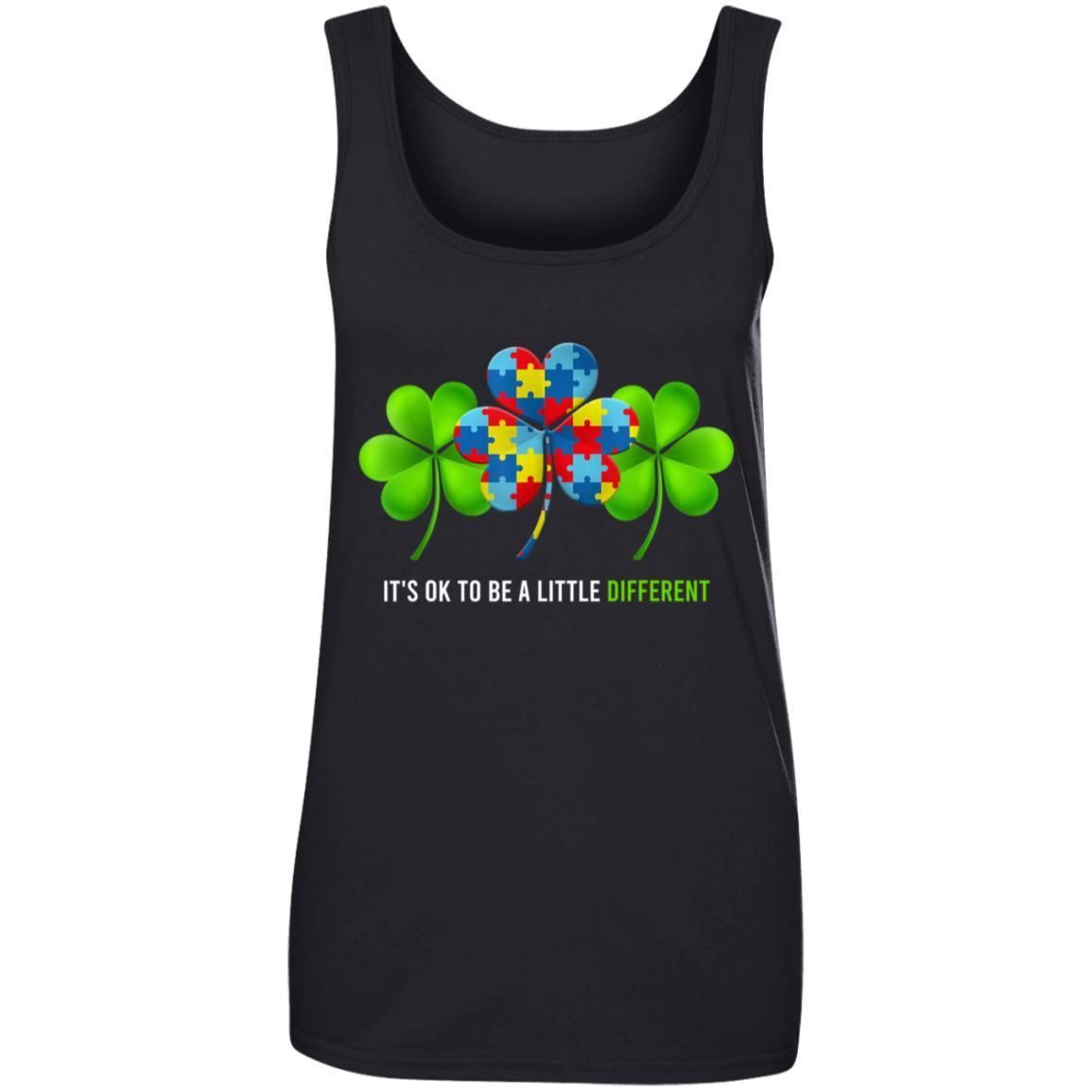 It's Ok to Be a Little Different Autism Irish Shamrock Shirts TA030714-Apparel-CustomCat-882L Ladies' 100% Ringspun Cotton Tank Top-Black-S-Vibe Cosy™