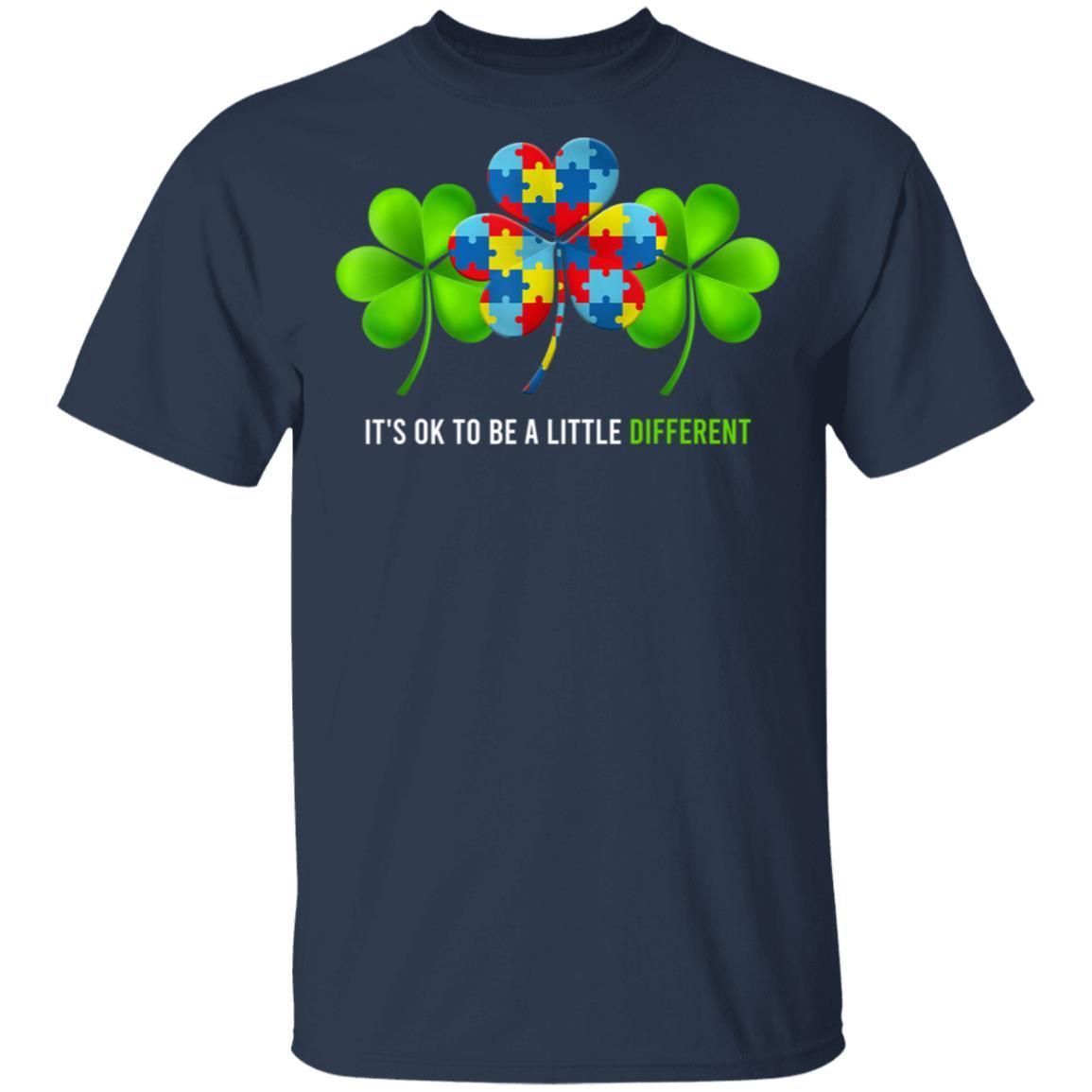 It's Ok to Be a Little Different Autism Irish Shamrock Shirts TA030714-Apparel-CustomCat-G500 5.3 oz. T-Shirt-Navy-S-Vibe Cosy™