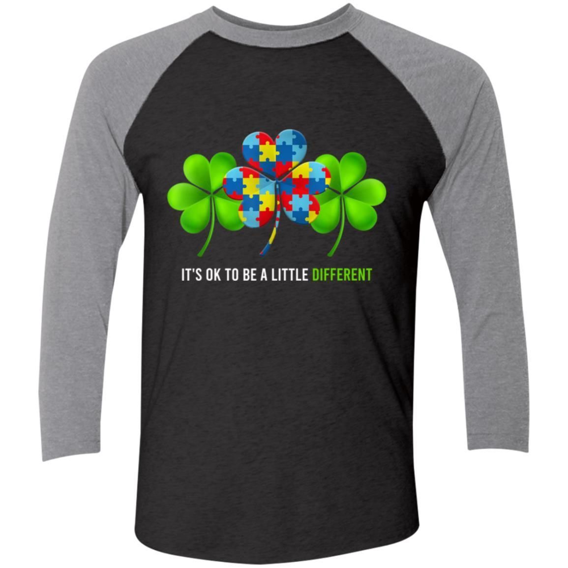 It's Ok to Be a Little Different Autism Irish Shamrock Shirts TA030714-Apparel-CustomCat-NL6051 Tri-Blend 3/4 Sleeve Baseball Raglan T-Shirt-Vintage Black/Premium Heather-S-Vibe Cosy™