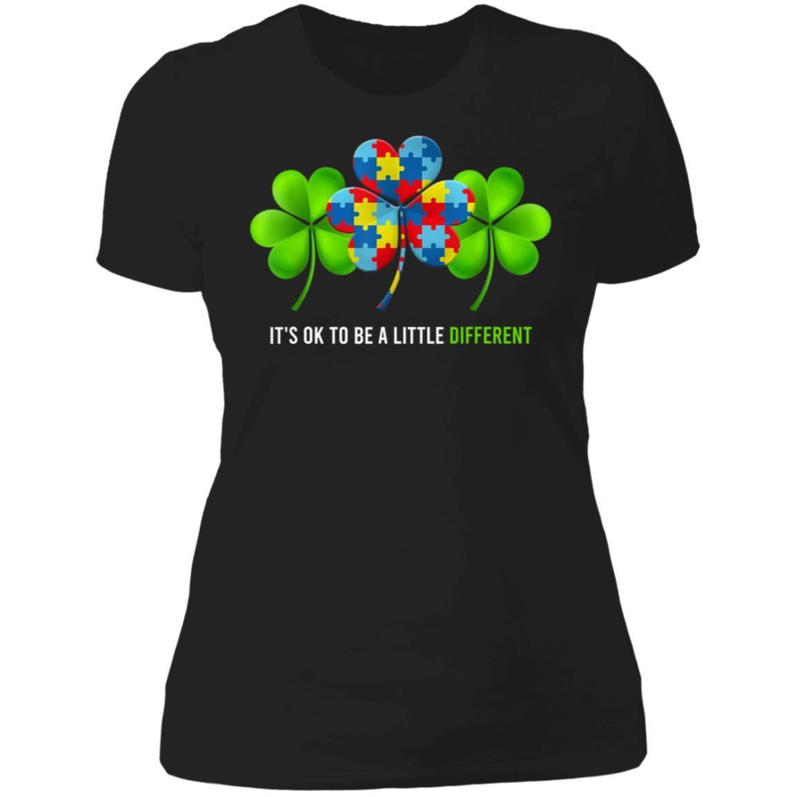It's Ok to Be a Little Different Autism Irish Shamrock Shirts TA030714-Apparel-CustomCat-NL3900 Ladies' Boyfriend T-Shirt-Black-M-Vibe Cosy™