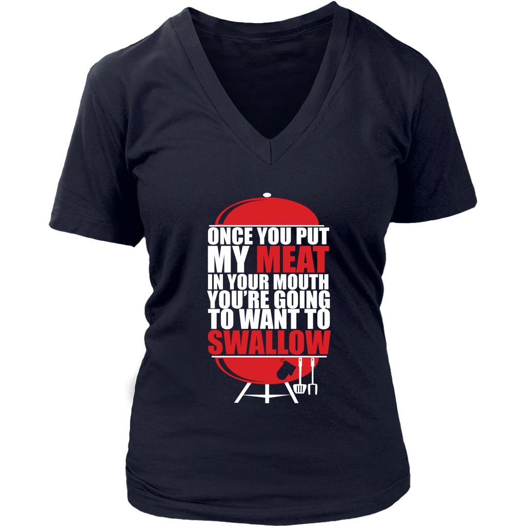 Put My Meat In Your Mouth Funny Grilling BBQ T Shirt-Apparel-teelaunch-District Womens V-Neck-Navy-S-Vibe Cosy™