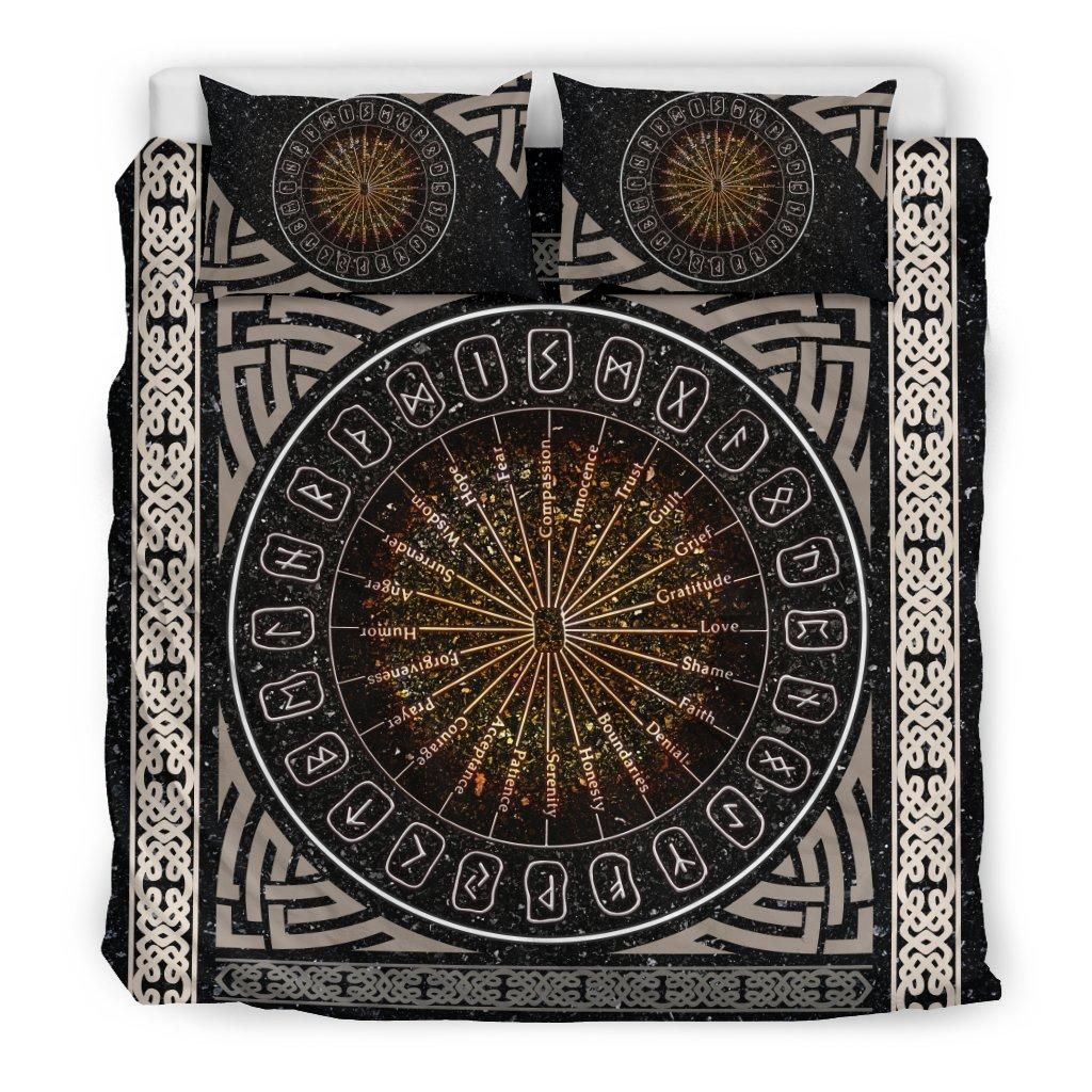 Viking Bedding Set - Circle Of Healing Runes-Amaze Style™-Bedding Set - Black-King-Vibe Cosy™