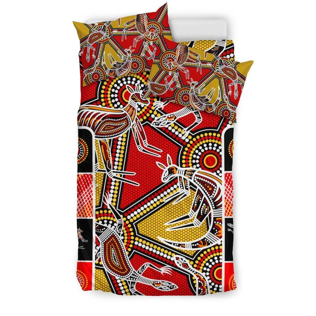 Aboriginal Bedding Set, Kangaroo Dot Painting Patterns-HP