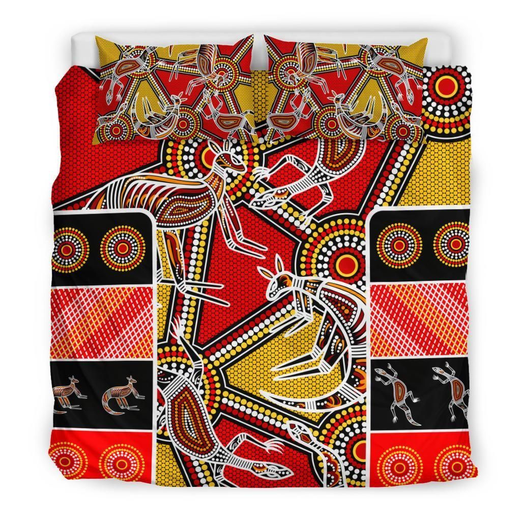 Aboriginal Bedding Set, Kangaroo Dot Painting Patterns-HP