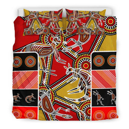 Aboriginal Bedding Set, Kangaroo Dot Painting Patterns-HP