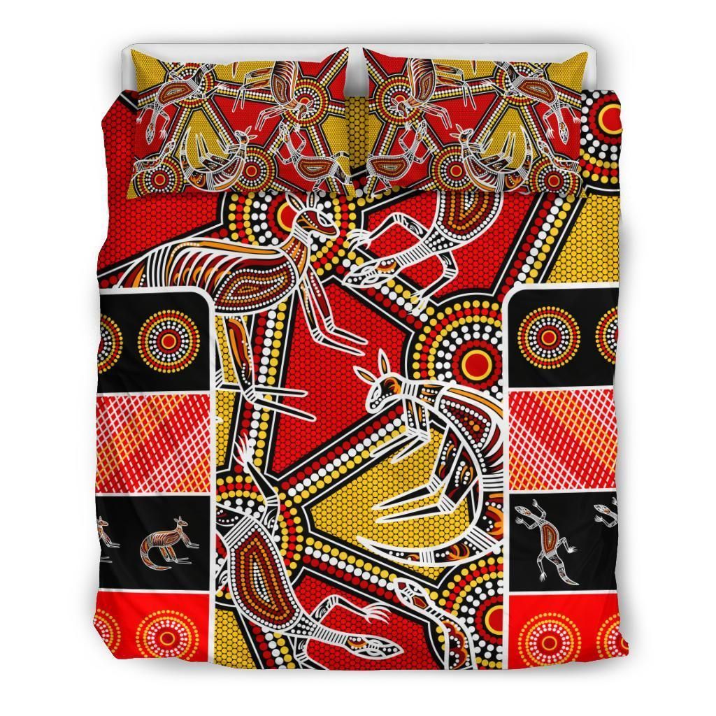 Aboriginal Bedding Set, Kangaroo Dot Painting Patterns-HP