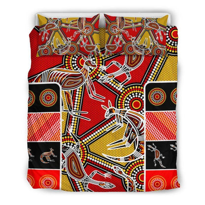 Aboriginal Bedding Set, Kangaroo Dot Painting Patterns-HP