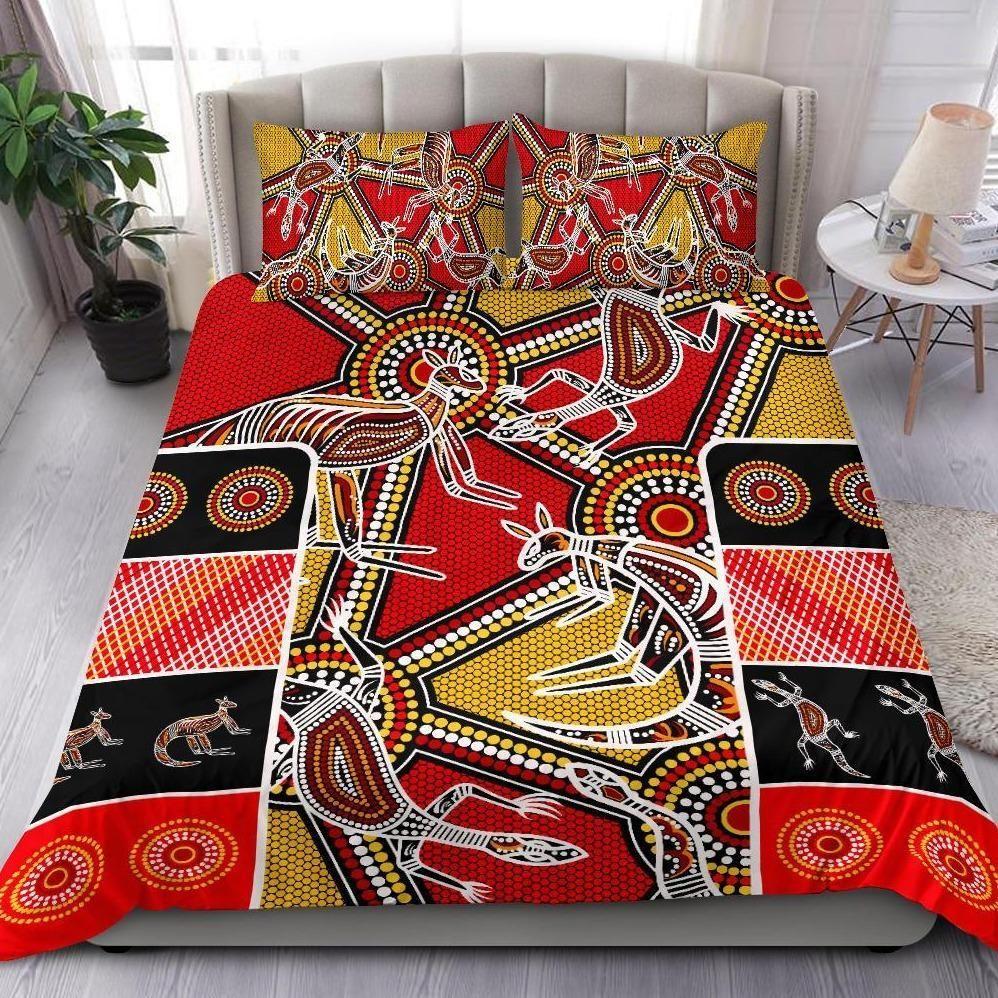 Aboriginal Bedding Set, Kangaroo Dot Painting Patterns-HP