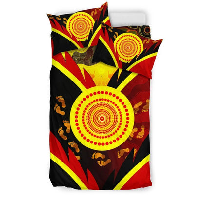 Aboriginal Bedding Set - Indigenous Flag With Footprint Hand Art-HP