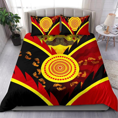 Aboriginal Bedding Set - Indigenous Flag With Footprint Hand Art-HP