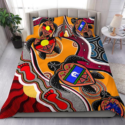 Bedding Set - Australia Aboriginal Dots With Turtle and NAIDOC Flags-HP