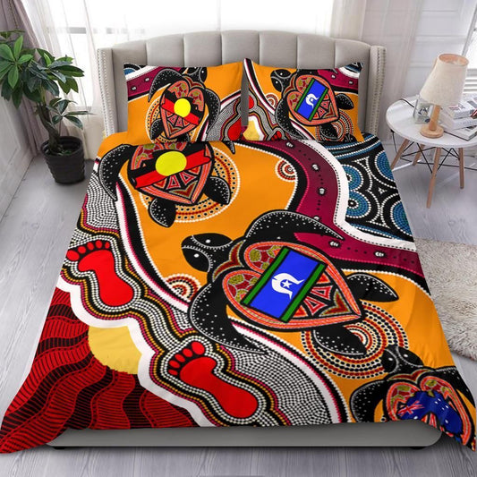 Bedding Set - Australia Aboriginal Dots With Turtle and NAIDOC Flags-HP