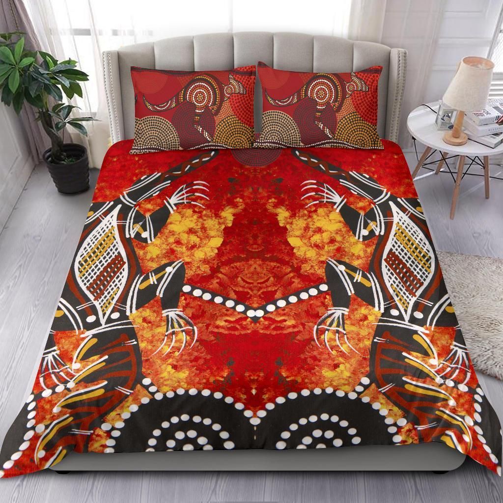Aboriginal Bedding Set Crocodile, Kangaroo Dot Painting Art-HP