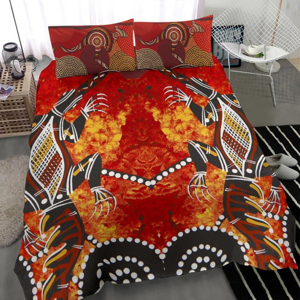 Aboriginal Bedding Set Crocodile, Kangaroo Dot Painting Art-HP