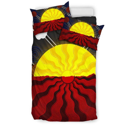 Aboriginal Bedding Set, Australia Indigenous Flag Sun Dot Painting-HP