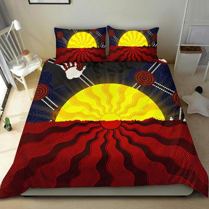 Aboriginal Bedding Set, Australia Indigenous Flag Sun Dot Painting-HP