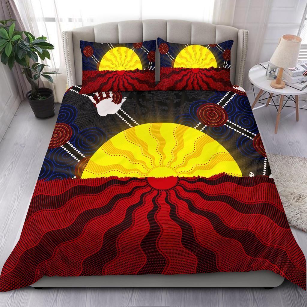 Aboriginal Bedding Set, Australia Indigenous Flag Sun Dot Painting-HP
