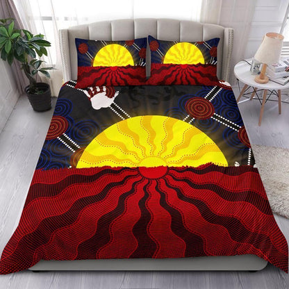 Aboriginal Bedding Set, Australia Indigenous Flag Sun Dot Painting-HP