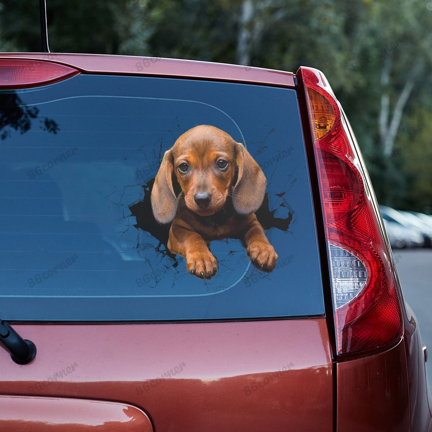 Dachshund Puppy Crack Car Decal Sticker