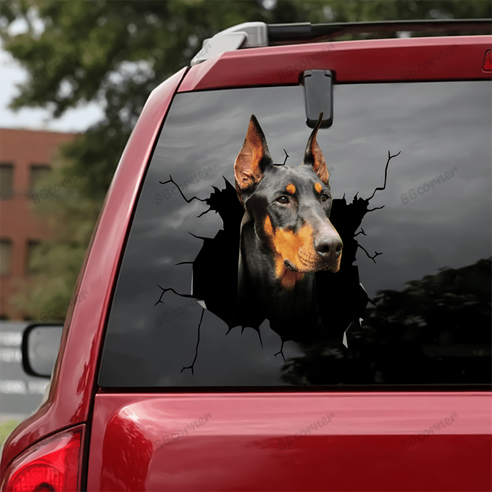 Doberman Cracked Car Decal Sticker