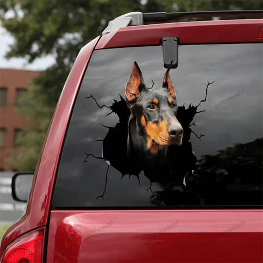 Doberman Cracked Car Decal Sticker