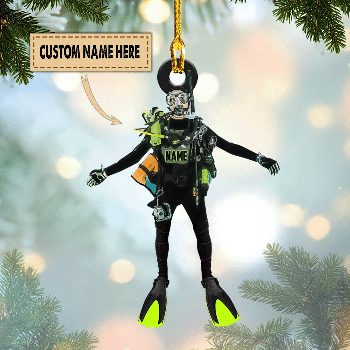 Custom Shaped Ornament Scuba Diver