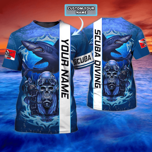 Diving Shark- Personalized Name 3D Tshirt For Scuba Diver