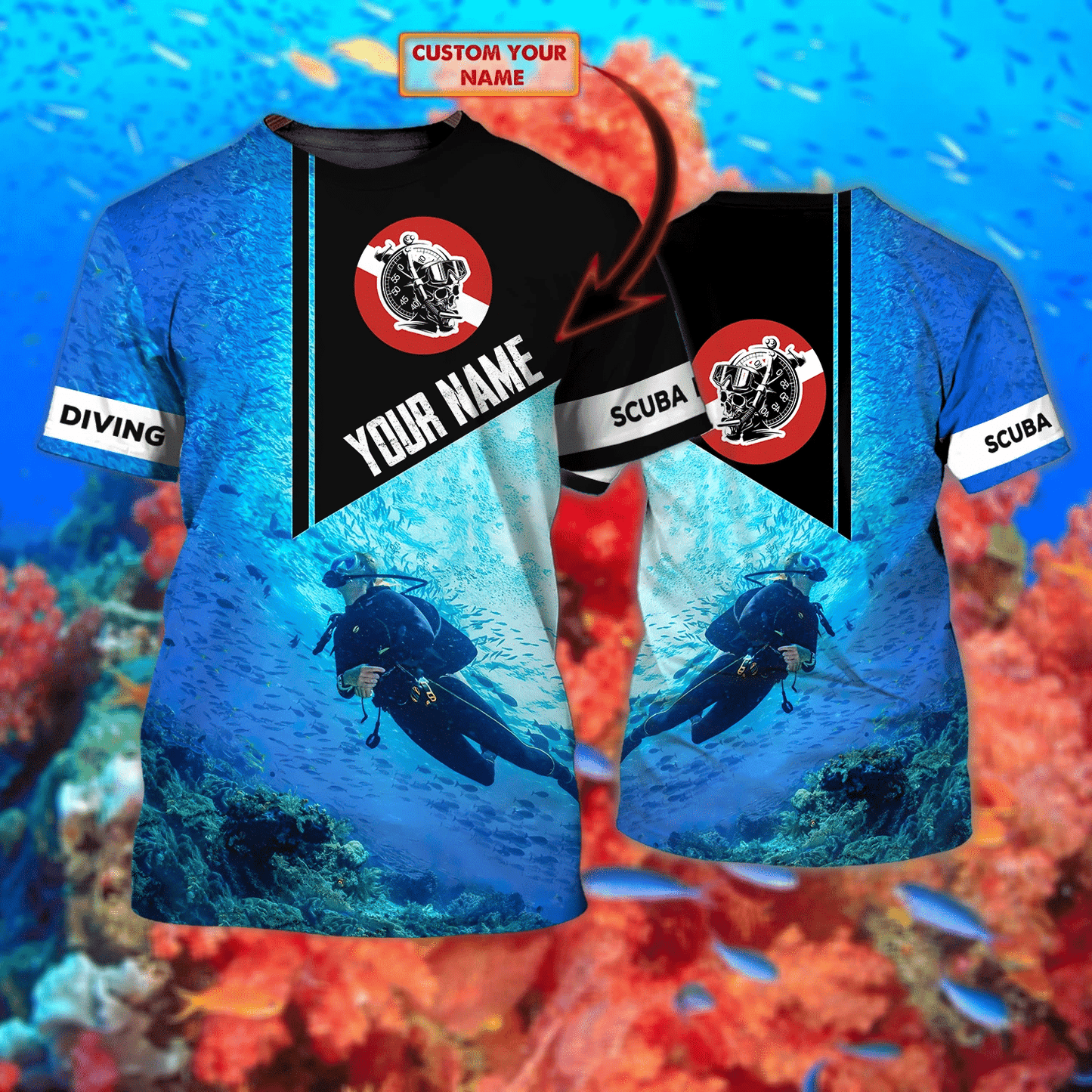 Scuba Diving 2  Personalized Name 3D Tshirt Tmarc tee