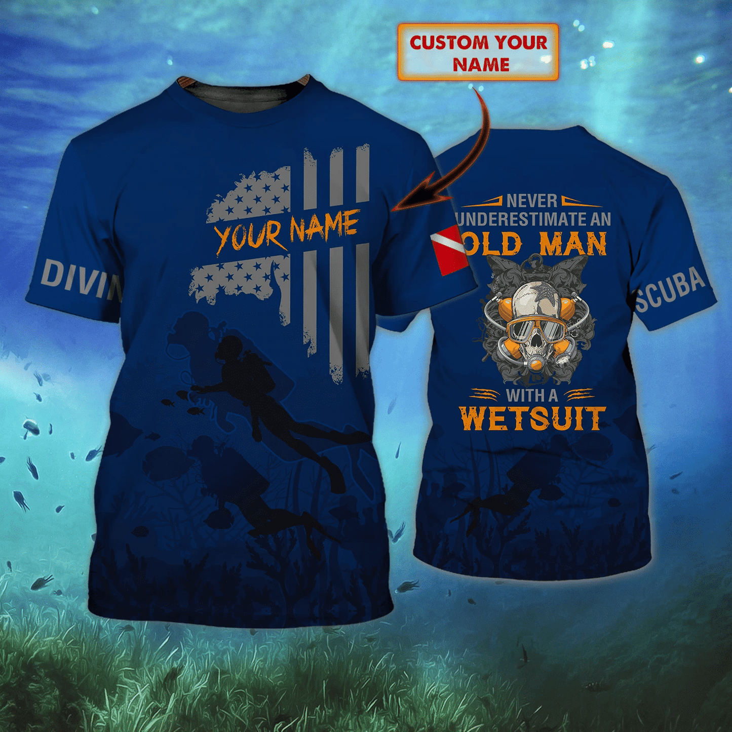 Scuba Diving Personalized Name 3D Tshirt Loop Tmarc tee