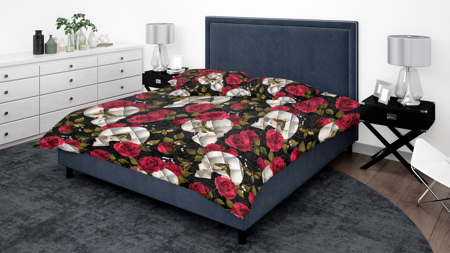 Love Rose and Skull 3D All Over Printed By ML-BEDDING SETS-ML-US Queen/Full-Black-Polyester-Vibe Cosy™
