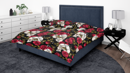 Love Rose and Skull 3D All Over Printed By ML-BEDDING SETS-ML-US Queen/Full-Black-Polyester-Vibe Cosy™