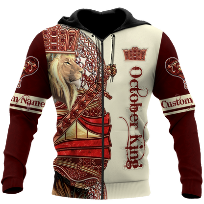 Custom Name October King Lion  3D All Over Printed Unisex Shirts