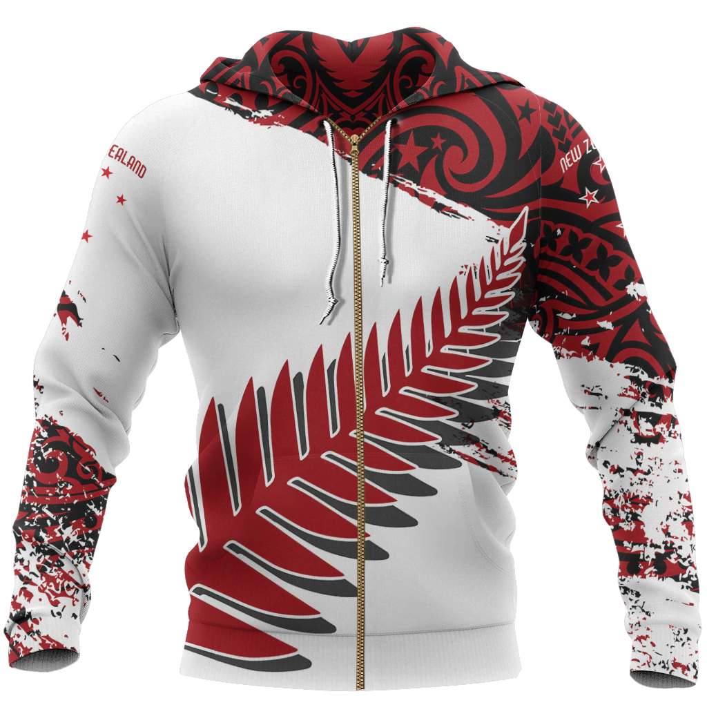 New Zealand Maori Fern Red Edition Zip Hoodie-Apparel-Khanh Arts-Zipped Hoodie-S-Vibe Cosy™