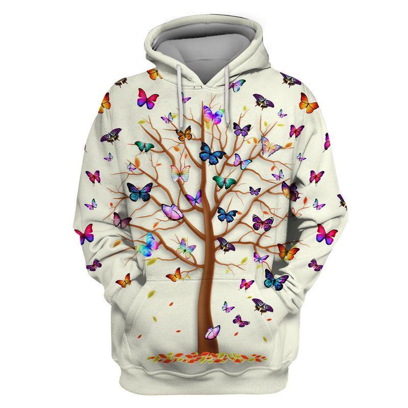 Hippie Tree Of Colorful Butterfly 3D All Over Printed Unisex Shirts