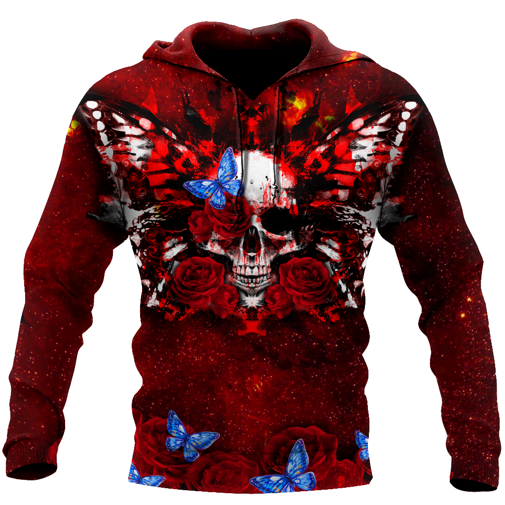Butterfly love Skull red 3D all over printed for man and women QB05312002-Apparel-PL8386-Hoodie-S-Vibe Cosy™