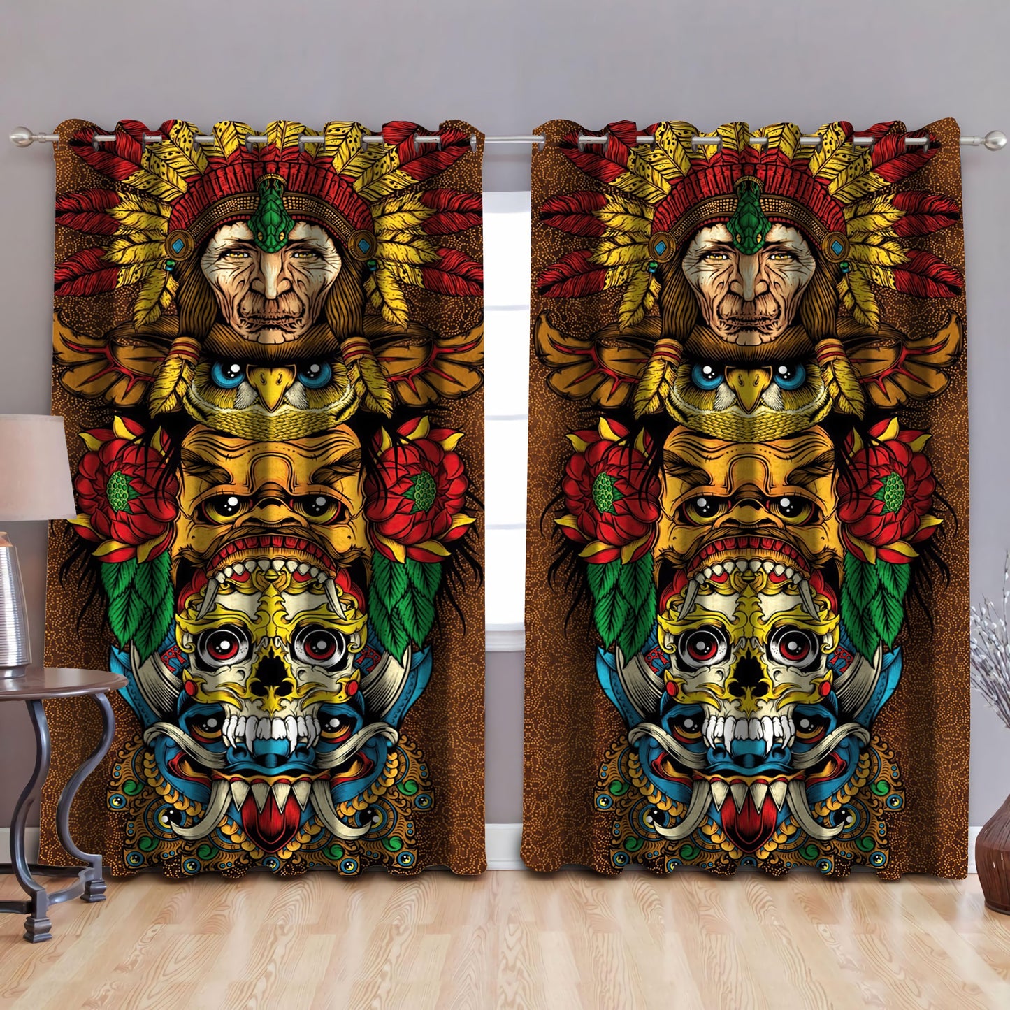 Native Haida Culture Totem Window Curtains-MEI