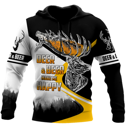 Deer and Beer Make Me Happy 3D All Over Print Hoodie DQB09222002