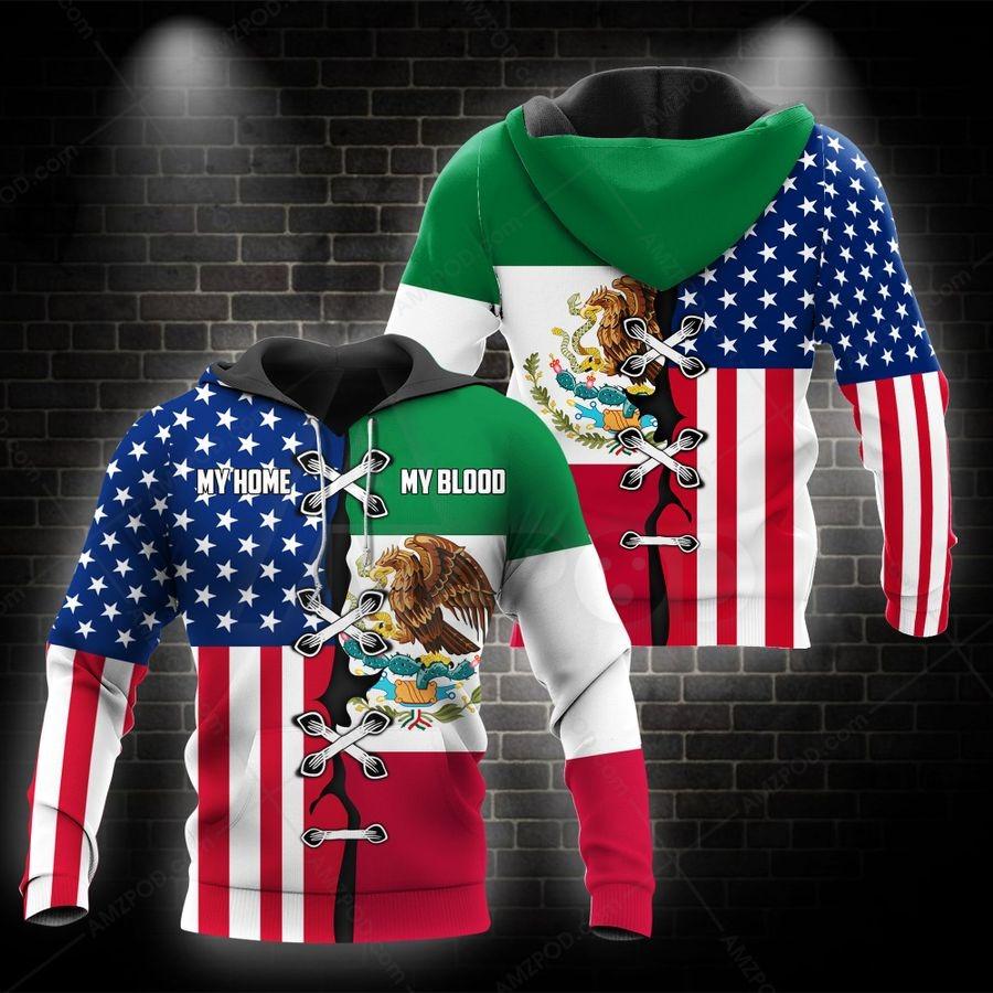 Mexico-US My Home My Blood 3D All Over Printed Shirts For Men and Women TA062201-Apparel-TA-Hoodie-S-Vibe Cosy™
